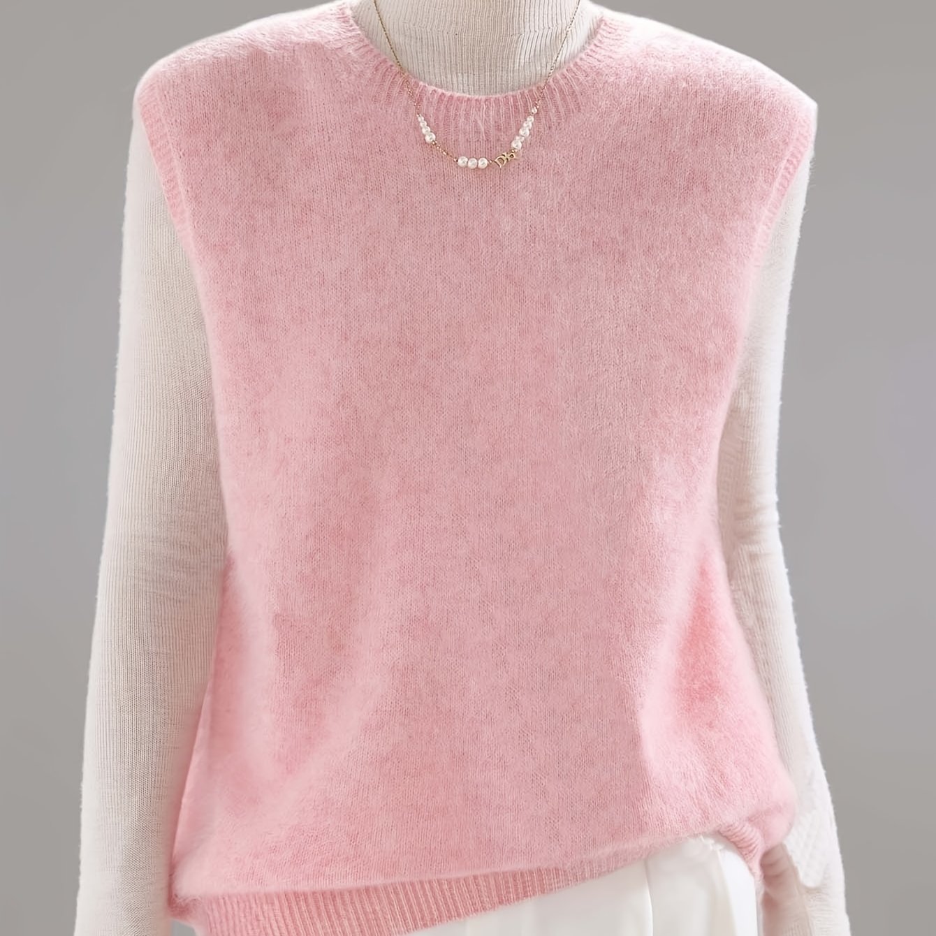 TEMU Valentine's Day Romantic New Women's Fashion Elegant Versatile Round Neck Sleeveless Vest Sweater
