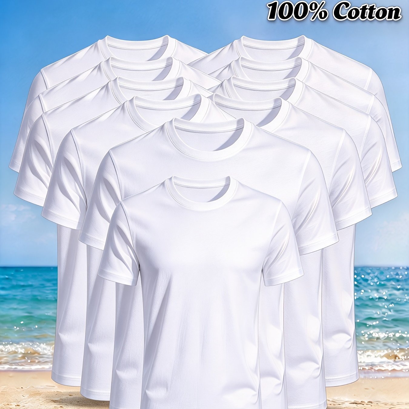 TEMU 10pcs Men's Short Sleeve T-shirts - Pc Round Neck Plain Tee Shirts Suitable For Home, Outdoor & Casual Attire, Machine Washable, Versatile Basic