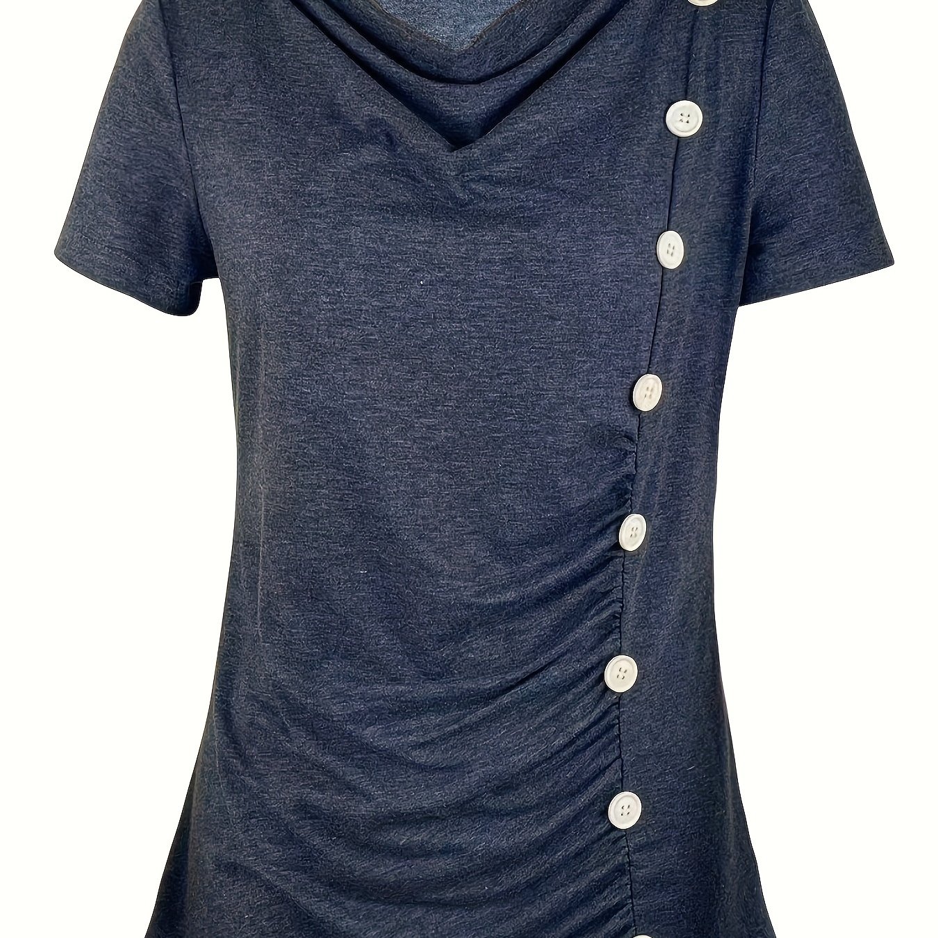 TEMU Button Decor Ruched T-shirt, Casual Short Sleeve Top For Spring & Summer, Women's Clothing