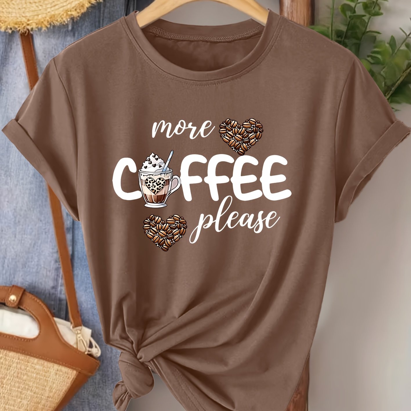 TEMU Women's Elegant Style Short Sleeve " Please" Enthusiast Printed Round Neck T-shirt, Suitable For Spring, Summer, Autumn, Fashionable Commute