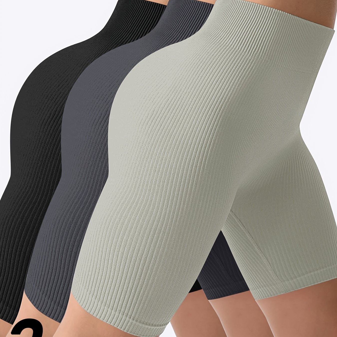3pcs Women' High-waisted Sports Cycling Fashion Leisure Solid Rib Thick Warm Sports Sweatpants, Capri Pants & Padded Yoga Leggings, & Knee-length Shorts, Women's Activewear & Underwear