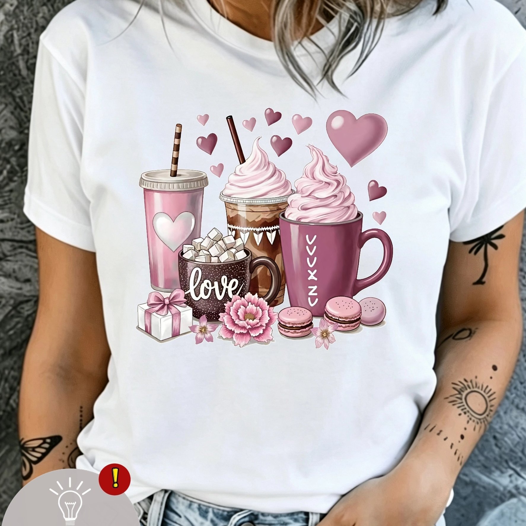 TEMU Cute Pink Print T-shirt, Coffee Lover Women's Top