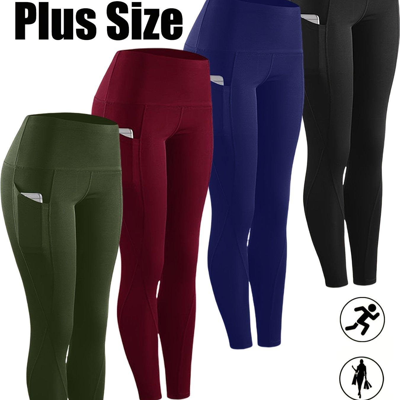 TEMU 4pcs Plus Size High Waist Yoga Pants For Women - Soft & Comfortable Leggings, Medium Compression, Workout Athletic Casual Wear, All Season
