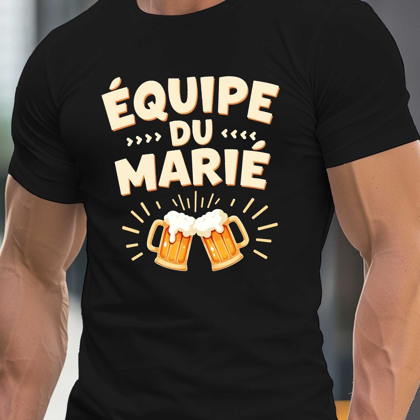 TEMU T-Shirt Homme avec Amusante "ÉQUIPE DU MARIE" pour Mariage - Tee-shirt Léger à Col Rond d'Été avec Design Géométrique, Coupe Confortable pour