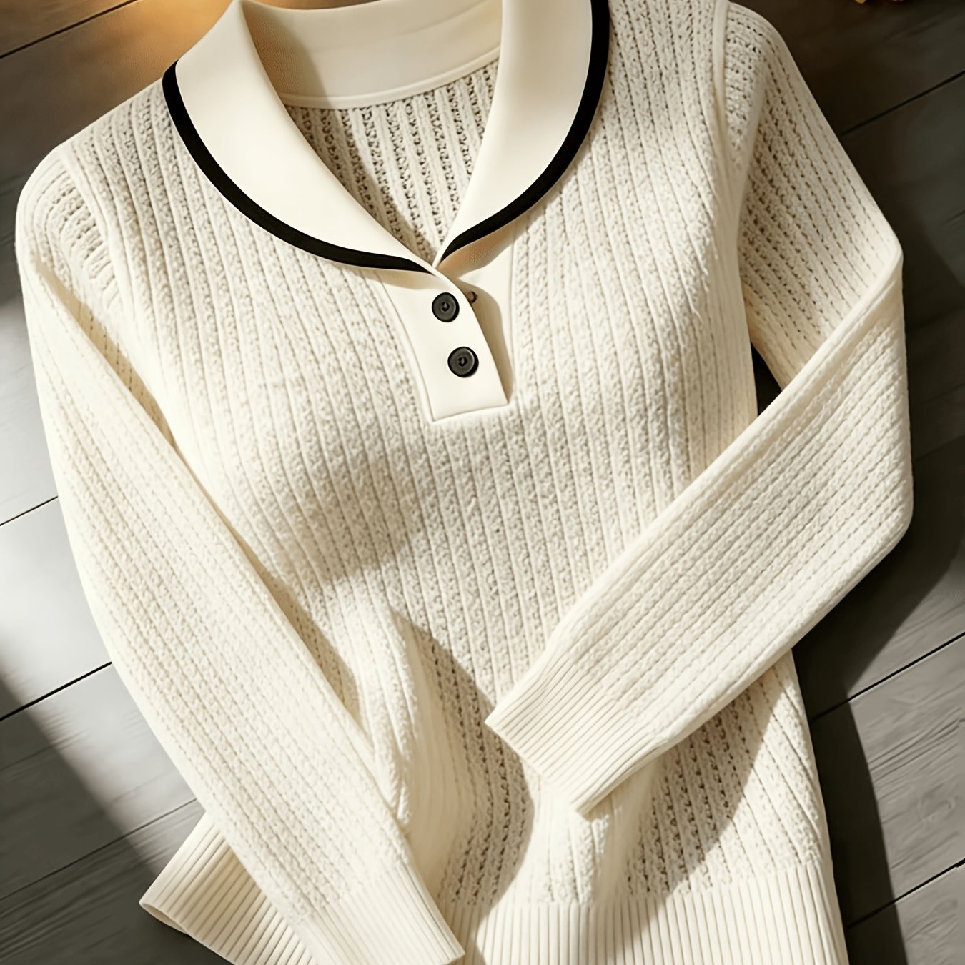 TEMU Women's Fall Winter Clothing, Long Sleeve Sweater, Lapel Hollow Out Design, Slim Pullover, Spring Autumn Season