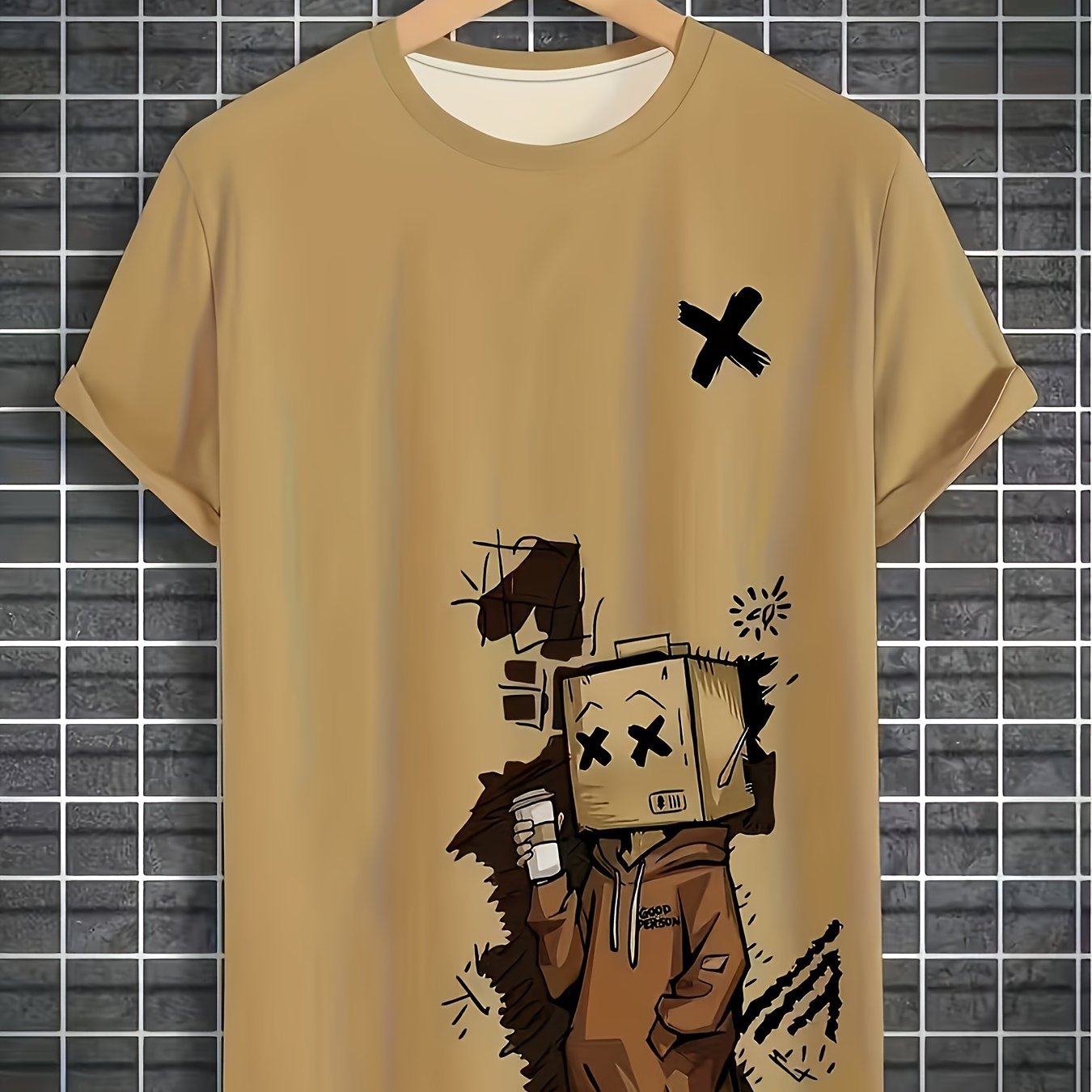 TEMU 1pc Men's Outdoor Trendy Fashion Doll Graffiti Casual Short Sleeve T-shirt, Perfect Gift For !