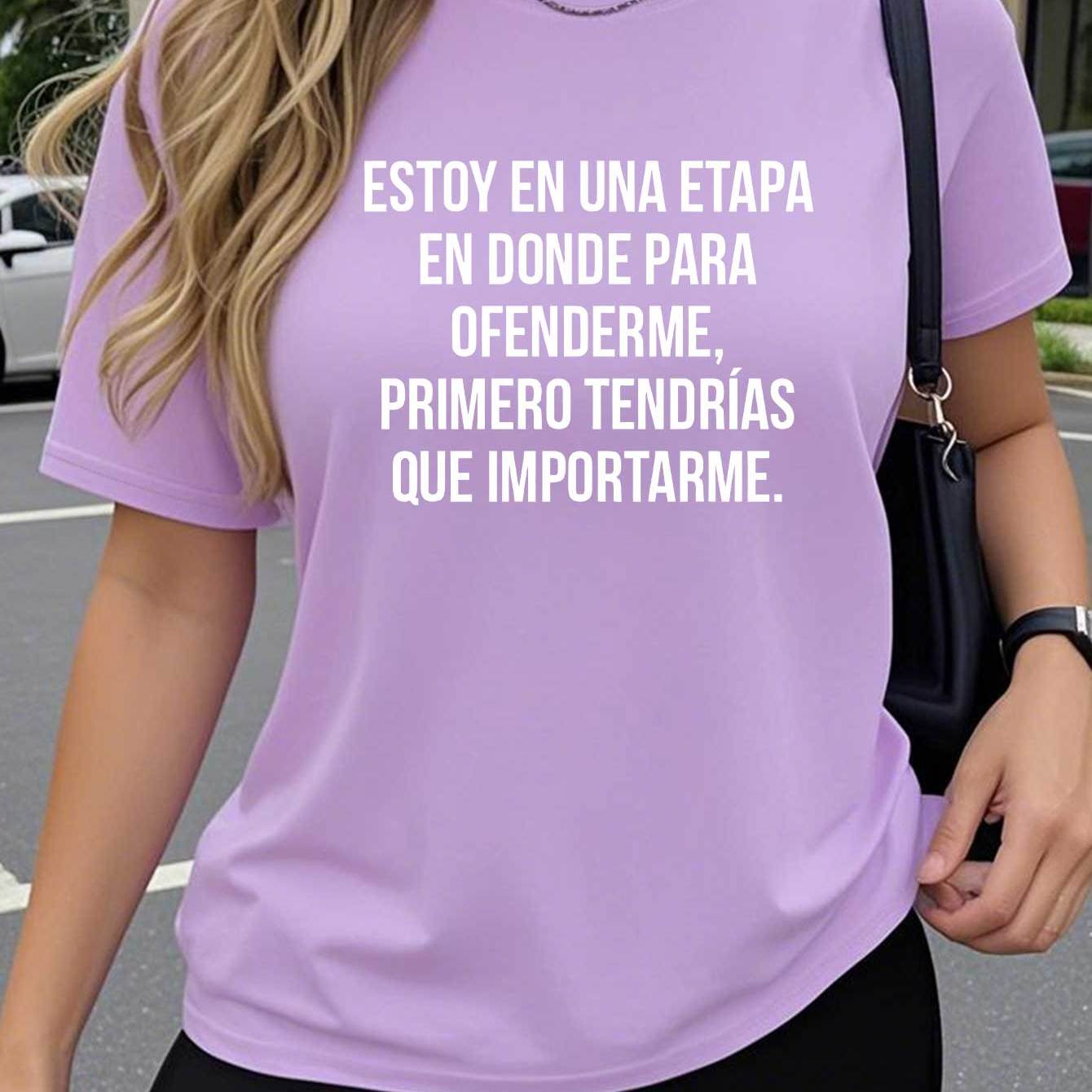 TEMU Camiseta de manga corta Y2K de una sola pieza para mujer, diseño de texto en español, estampado artístico , moderno y popular, top transpirable
