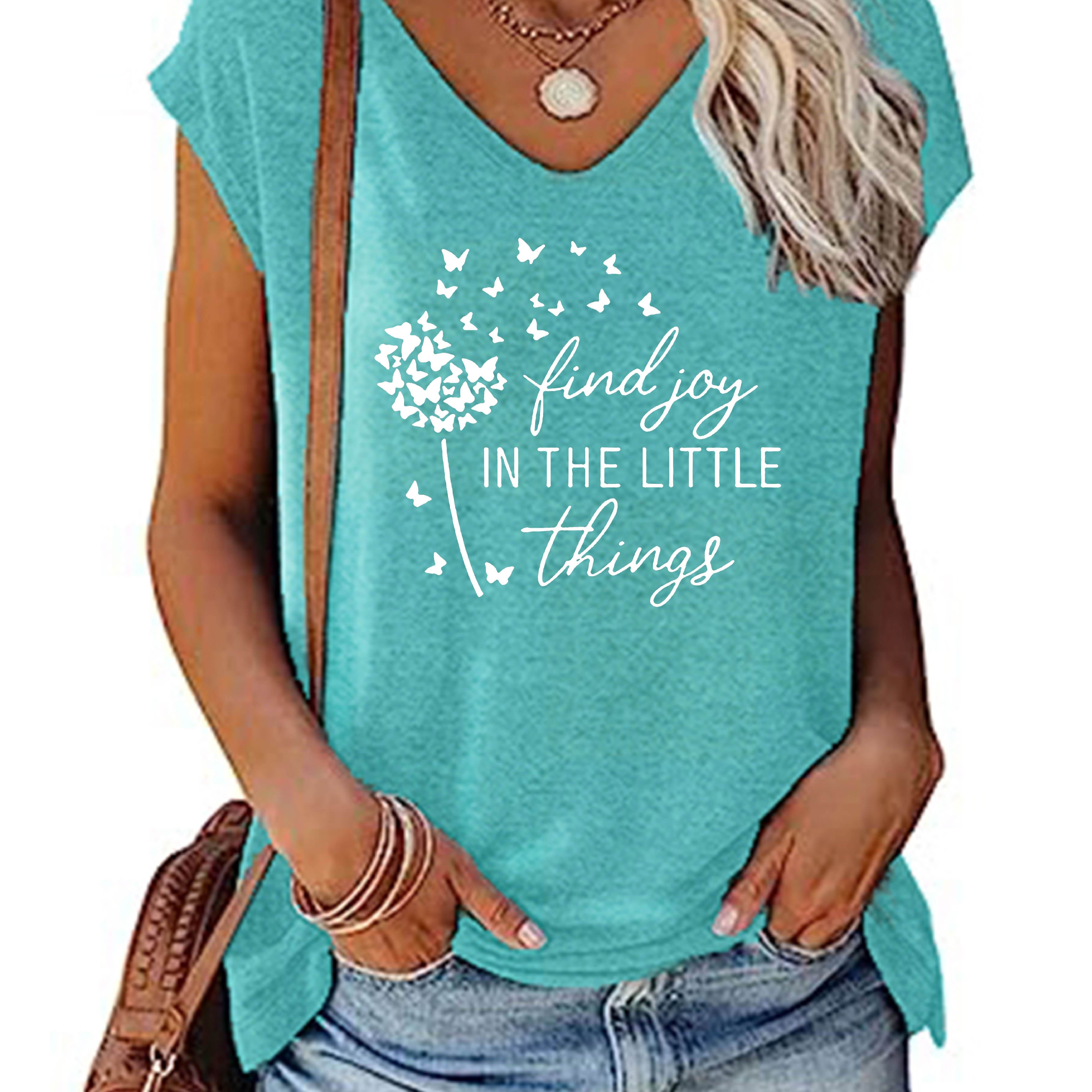 Image of Letter & Dandelion Print V-neck Tank Top, Casual Sleeveless Tank Top For Summer, Women's Clothing