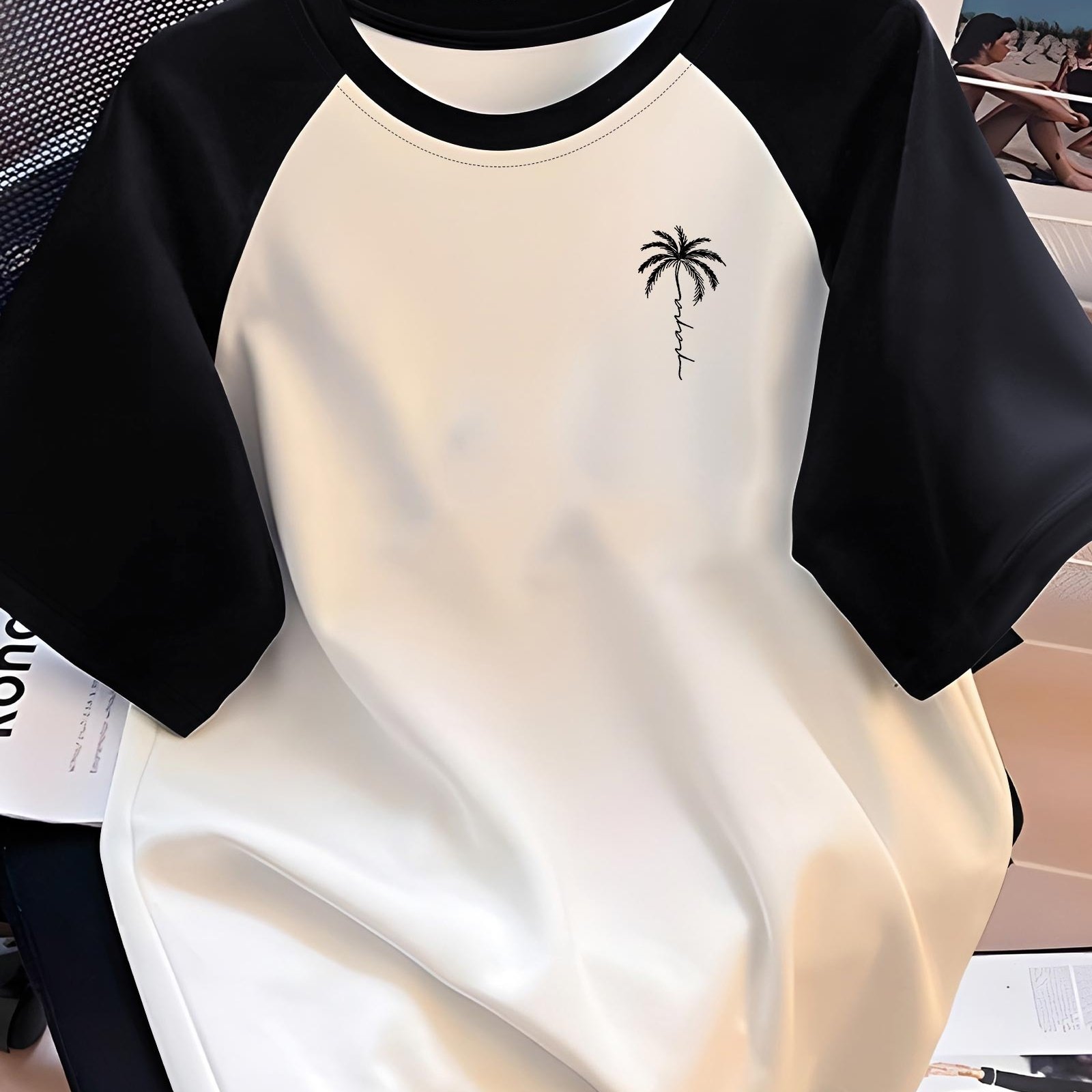TEMU Men's Fashionable Graphic Raglan Sleeve T-shirt, Summer Casual And Comfortable T-shirt, Men's Short-sleeved Top For Daily Activities