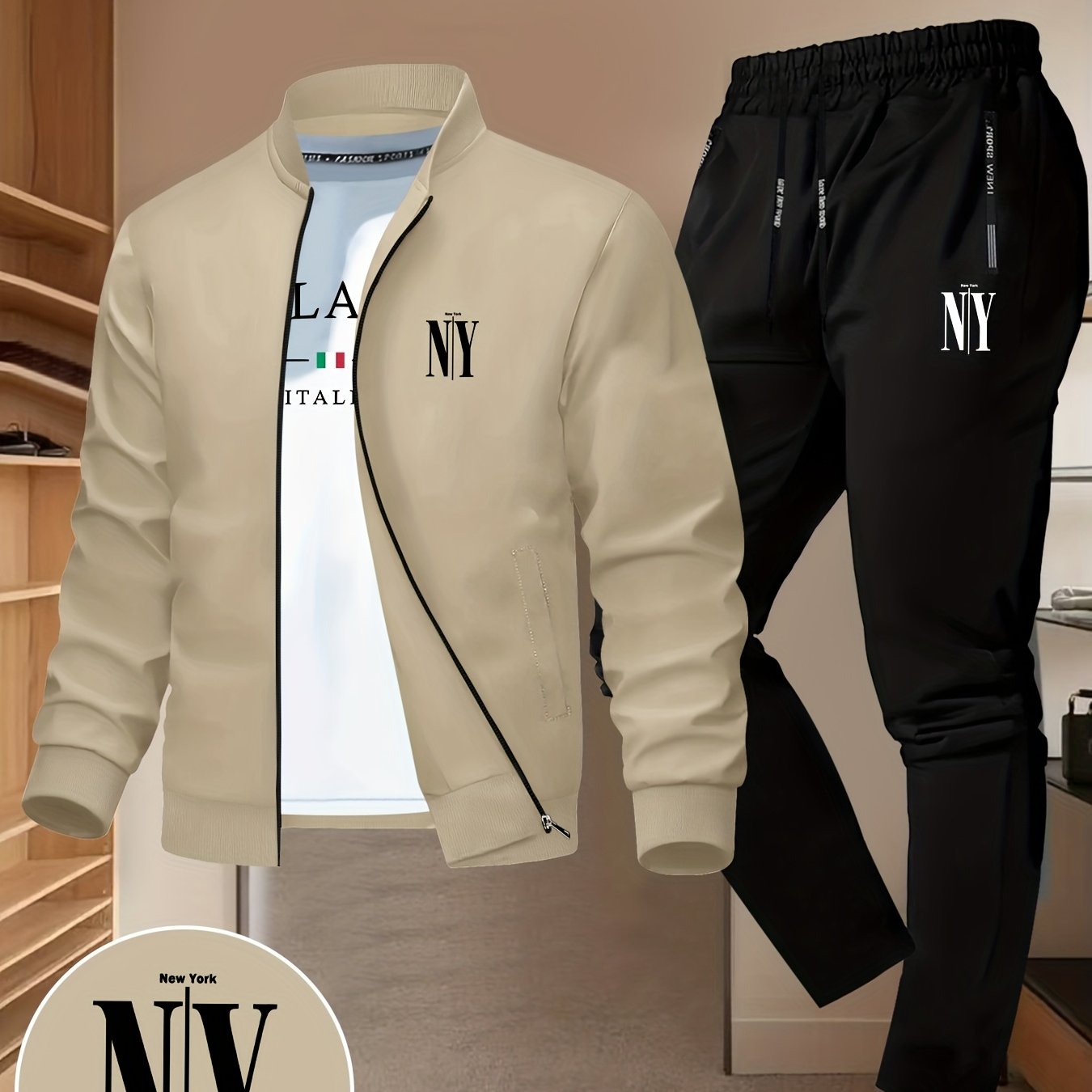 TEMU A Two-piece Set Of Stylish Jackets For Men Featuring Minimalist Prints, Perfect For Casual Young Adults And Sports Activities
