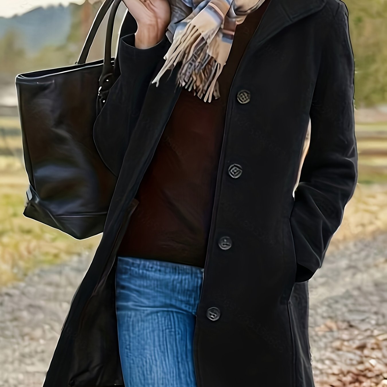 TEMU Directional) Fashion Women's Elegant Coat Stylish Versatile Collar Mid-length Autumn And Winter New Casual Coat