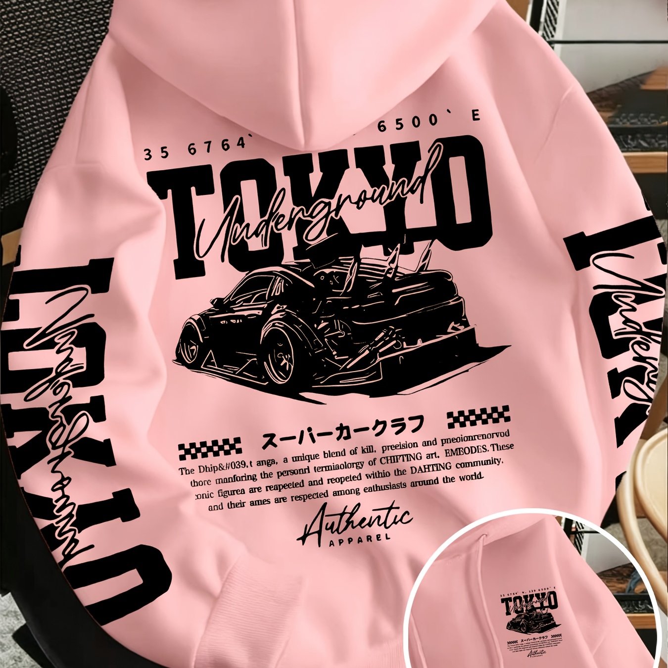 TEMU Autumn Winter 's Tokyo Underground Drawing Print Hooded Sweatshirt Japanese Street