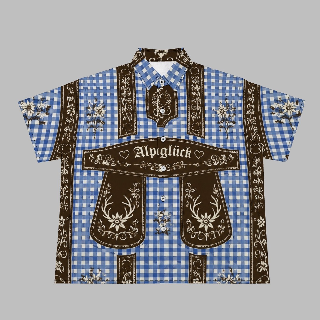 TEMU Blue White Gingham Ornament 2d Printed Plus Size Men's Shirts, Plus Size