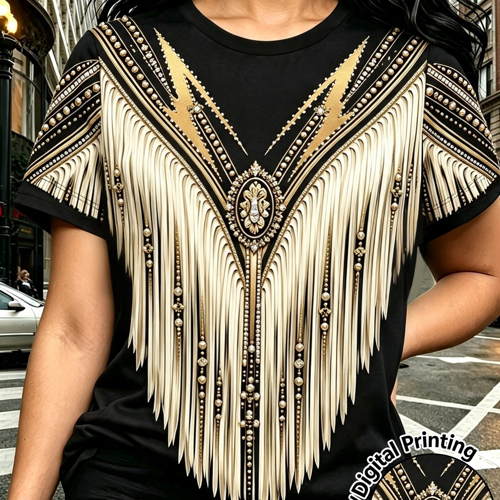 TEMU Summer New Women's T-shirt, Round Neck Casual Wear, Women's Pullover Top, Casual Commute Top, Comfortable Base Layer, Simulated Tassel Pearl