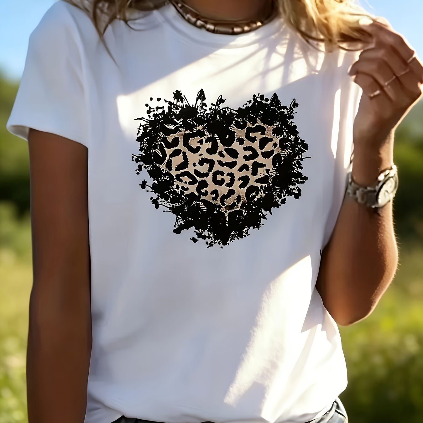Image of Plus Size, Elegant Women's Blouse Fashionable Leopard Print Casual Women's T-shirt With Round Neck Comfortable Stylish Simple Elegant