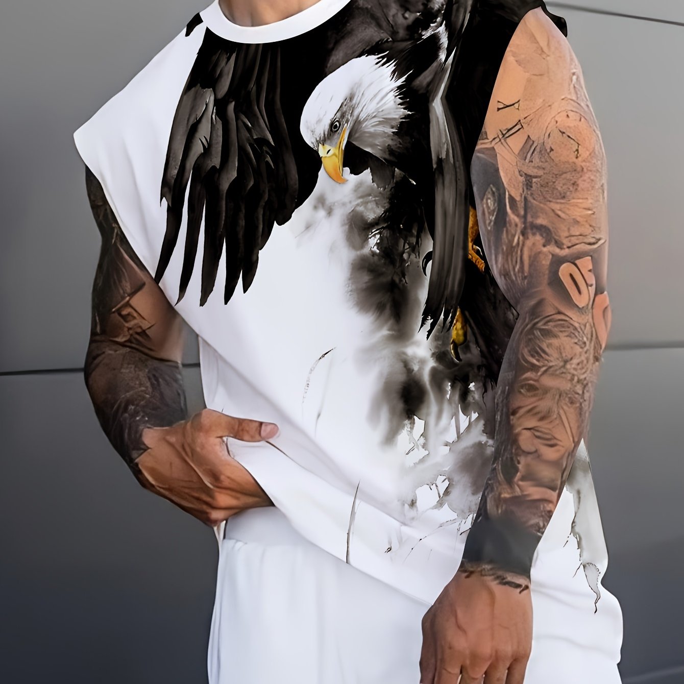 TEMU [printed Design - Not Textured] Men's Lightweight Breathable Sleeveless Athletic Vest - Moisture-wicking Fitness Top, Eagle Pattern Basketball