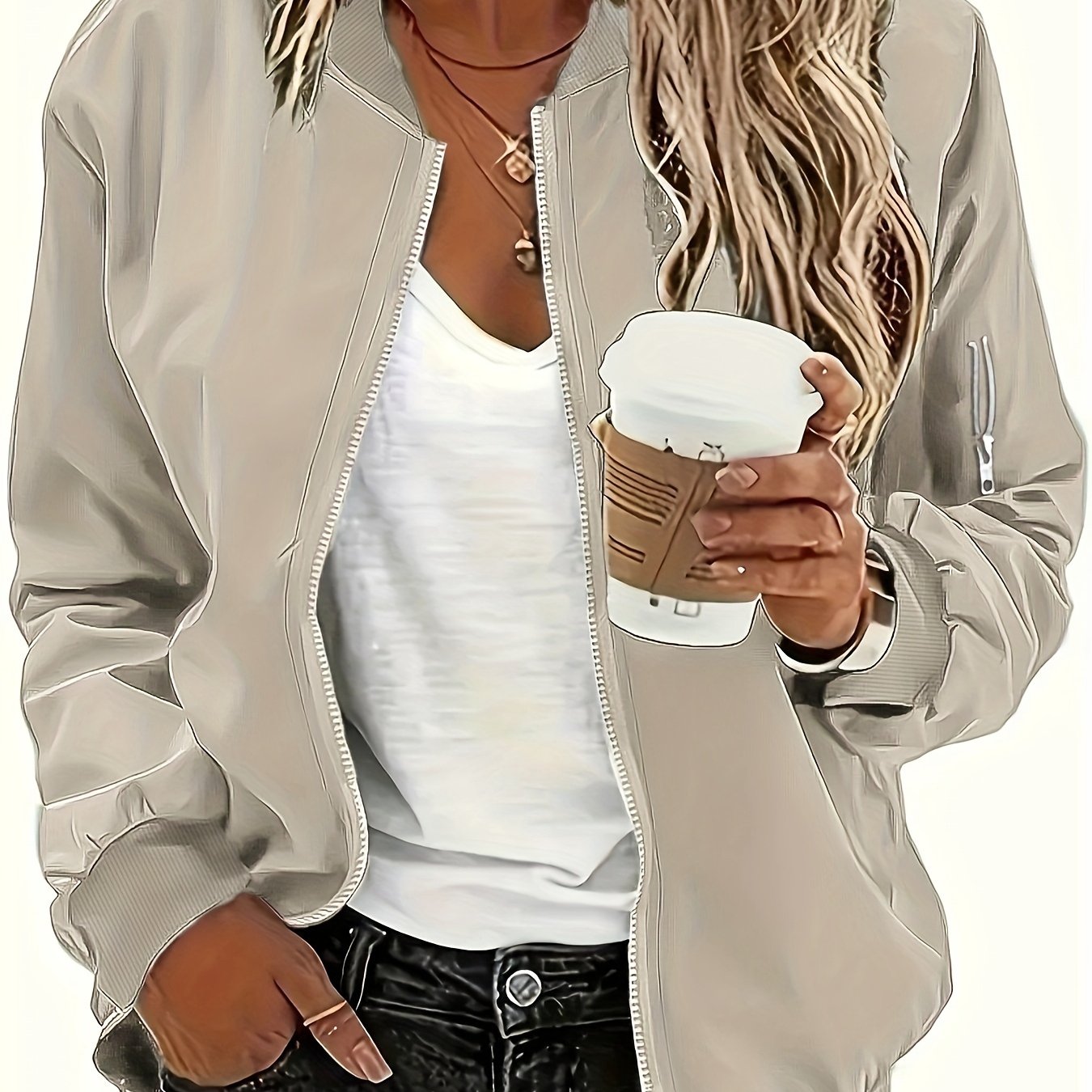 E-shop Plus Size Damen Zip-Up Jacke – Weicher, bequemer Stoff, maschinenwaschbar, Ganzjahres-Casualjacke, feminines Design, langlebige Verarbeitung,