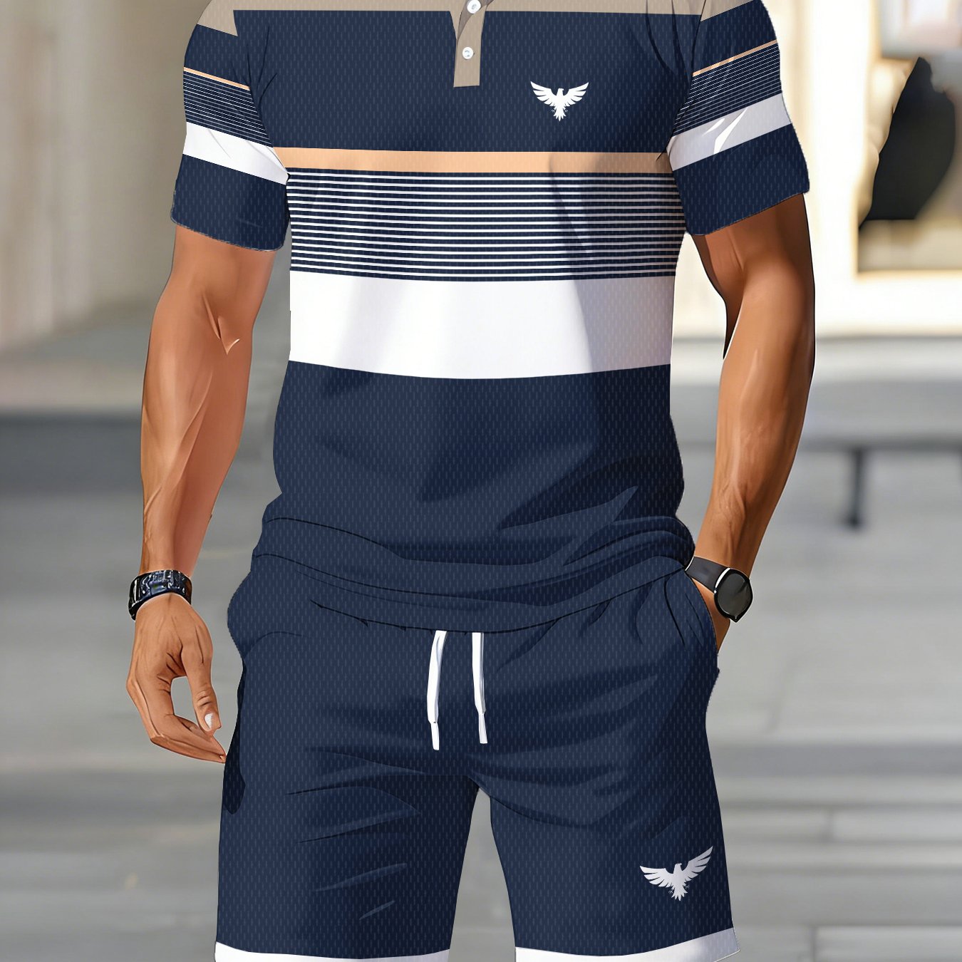 TEMU Shirt Short Sleeve Top And Shorts 2pcs Set, Summer Casual Fashion Streetwear