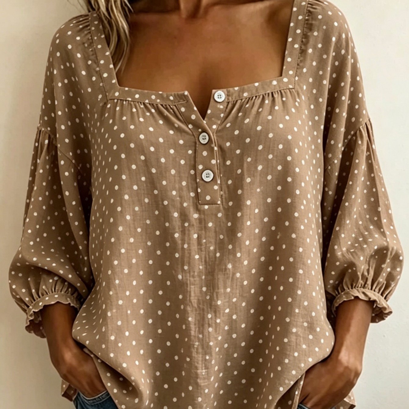 Image of Plus Size - New Arrival Women' Neck Top Outdoor Streetwear Resort Style Polka All Blouse Summer Comfortable And Versatile Design Print Shirt