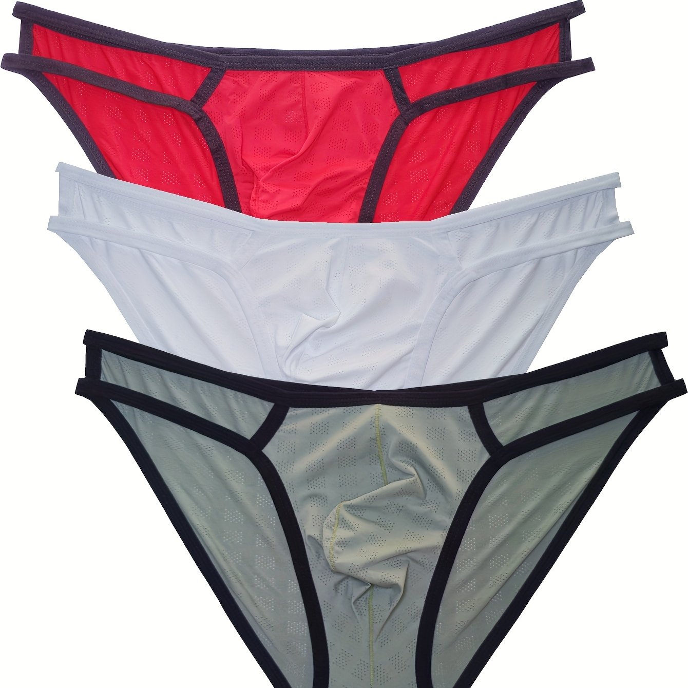 TEMU 3-pc Men's Underwear Thin Strap Elastic Individual Fashion Base Pants Breathable Semi-transparent Comfortable Triangle Briefs Trendy Summer Cool