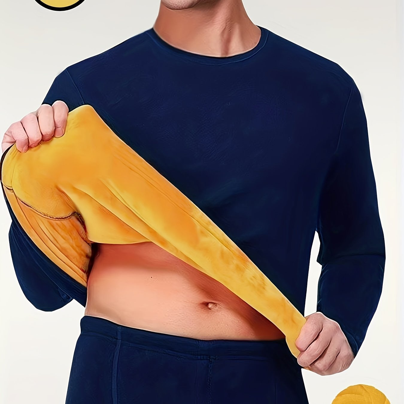 TEMU 1pc Men's Fleece-lined Thick Warm Base Layer Top, Round Neck Long Sleeve Autumn Underwear, Winter Cold-proof Inner Wear Base Shirt, Navy Warm