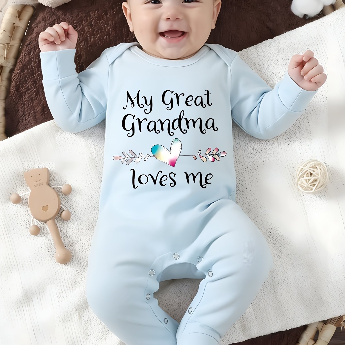 TEMU Baby Cotton Onesie With " Grandma Me" Lettering - Soft Long Sleeve Newborn Romper, Easy Outfits Suitable For Spring Summer Fall, Grandma-themed