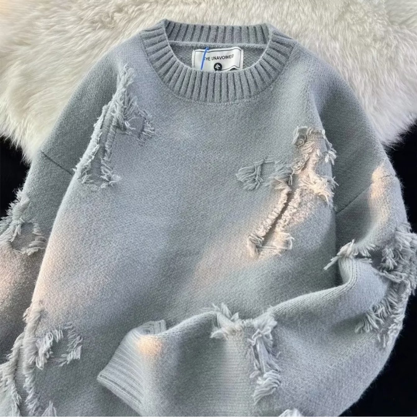 TEMU Autumn Winter New Ripped Tassel Knitted Sweater Men Women Trendy Brand Cross Warm Coat Trade Wholesale
