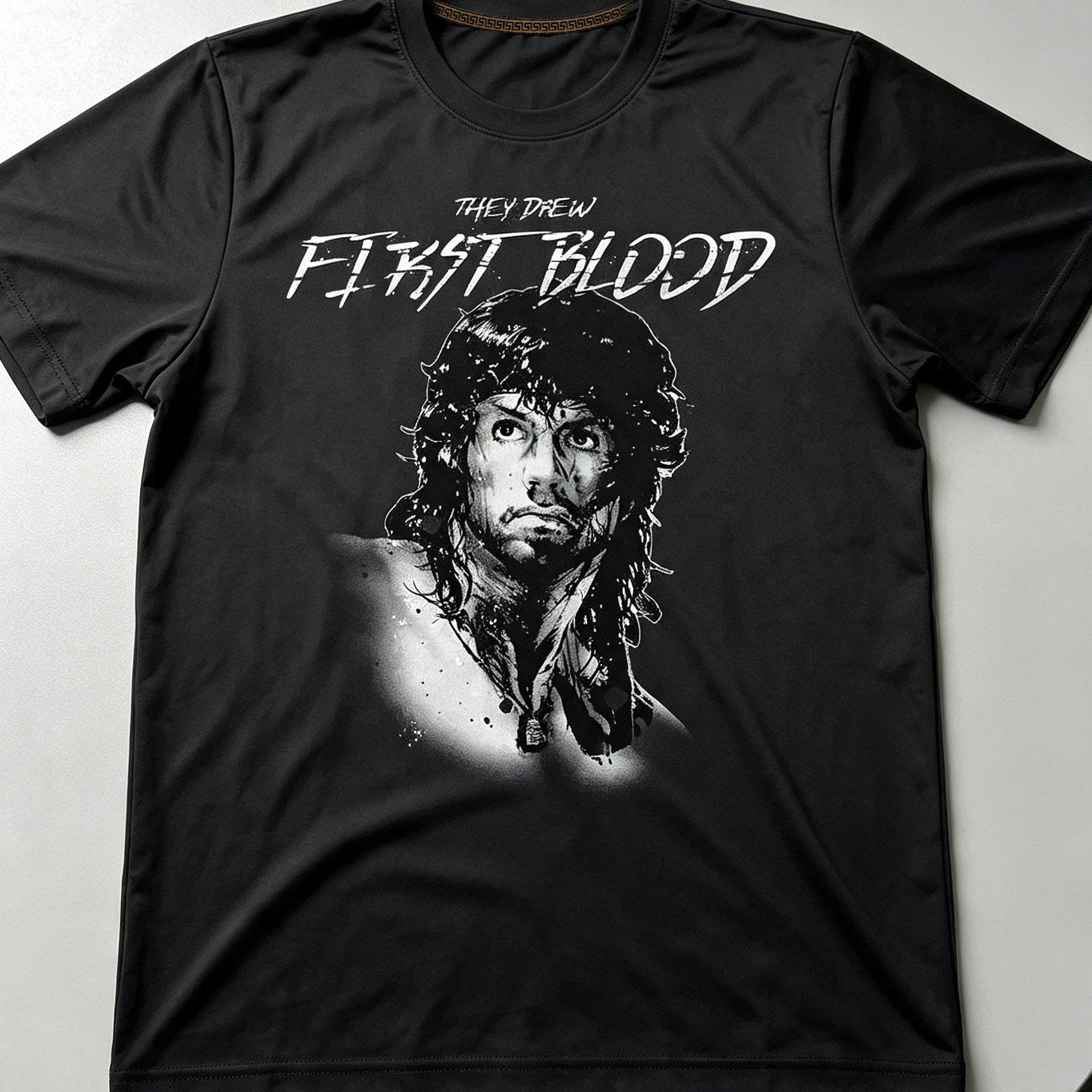 TEMU Men's Vintage 80s Action Graphic T-shirt - "first Blood" And "rambo" Design, Print, Machine Washable Crew Neck Casual Tee, Suitable For
