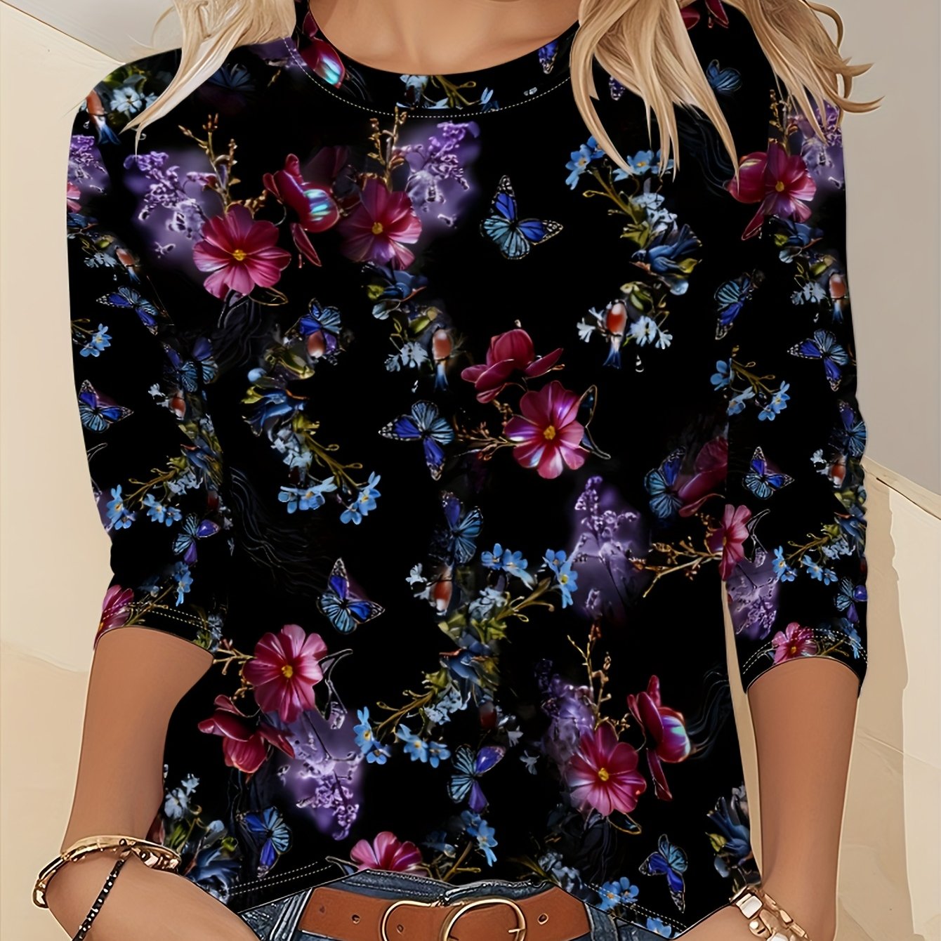 TEMU All T-shirt, Long Sleeve Round Neck Casual Top, Suitable For Spring And Autumn Season, Women's Clothing