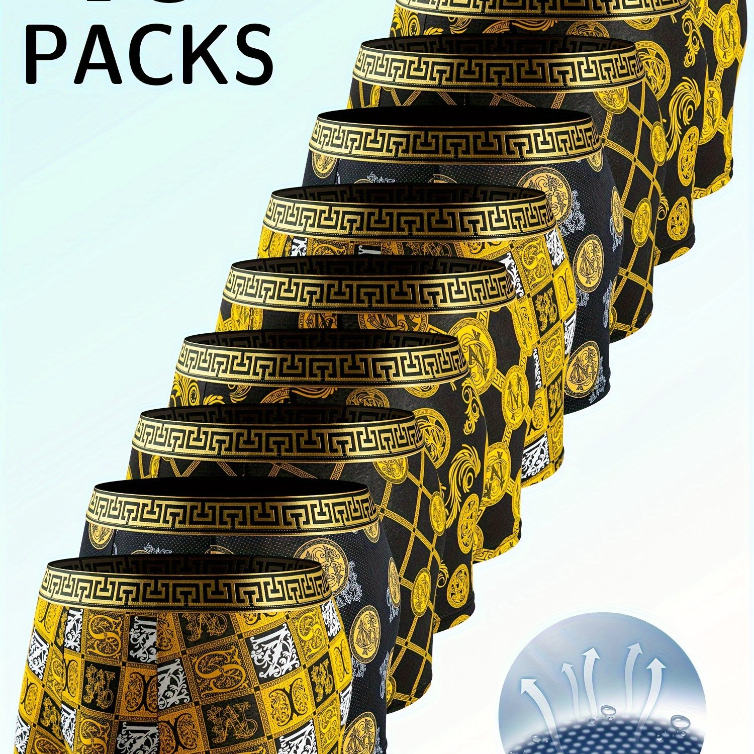 TEMU 10pcs Random Assortment Of Black And Golden Men's Boxer Briefs, -friendly, Breathable, And Comfortable Stretch Boxer Trunks, Elastic Sports