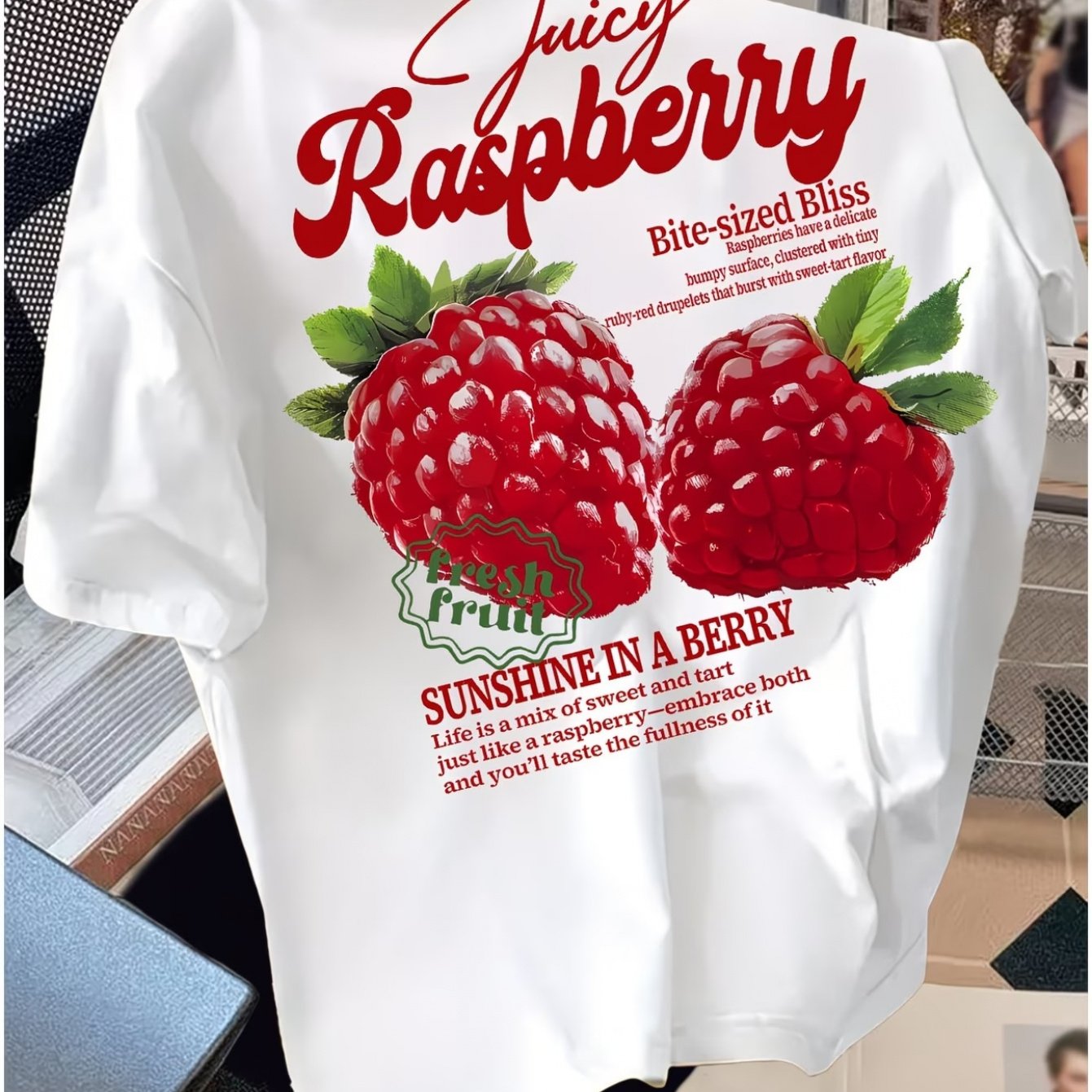 TEMU Men's T-shirt, Trendy And With Raspberry Letter Element Print, 2d Heat Transfer, Soft And Breathable Polyester T-shirt, Comfortable And Simple -