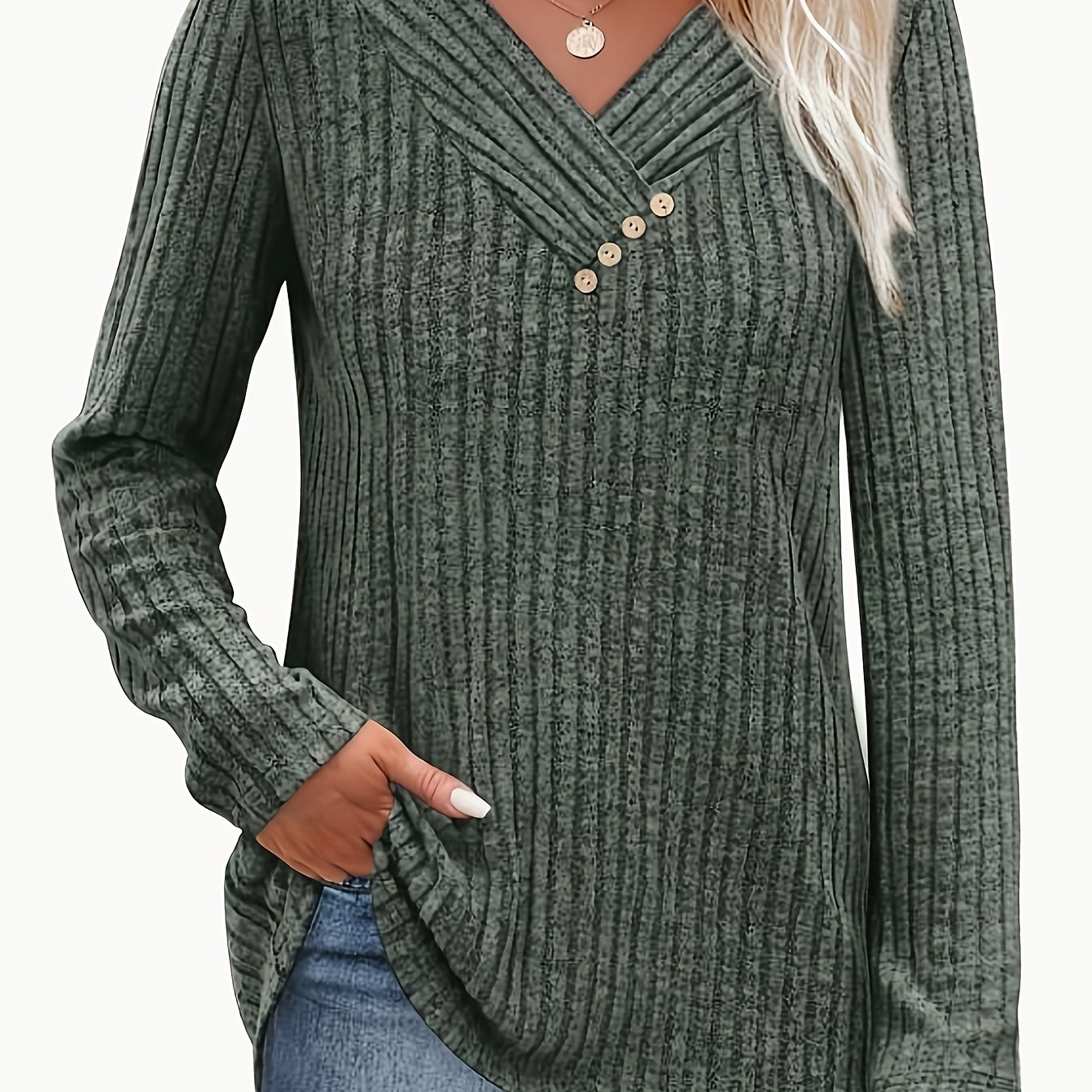TEMU Women's Oversized V-neck Sweater Button-front Cardigan - Solid Color Loose Fit Button Collar Sweater Suitable For Daily Commuting, Travel & ,
