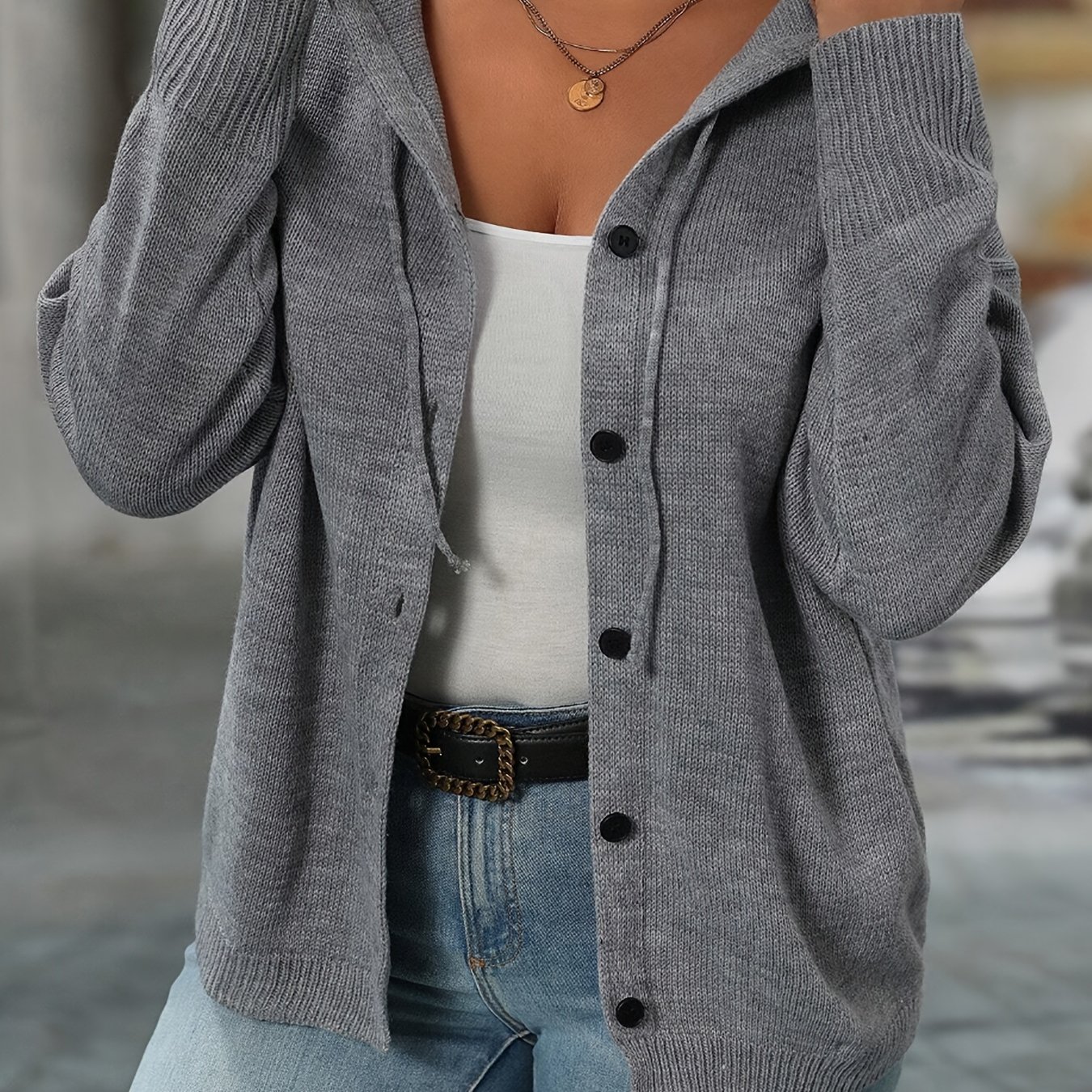 Plus Size - Plus Size - Hooded Long Sleeve Cardigan, Casual Lazy Fall Winter Women's Outerwear