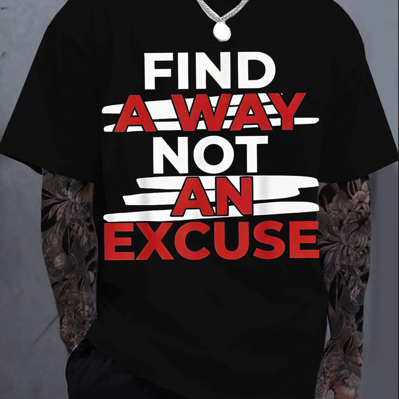 TEMU Men's Casual T-shirt Not An Enhance Printing Dark Gray With Red And White Font Round Neck Short Sleeve Regular Fit Machine Washable Durable All