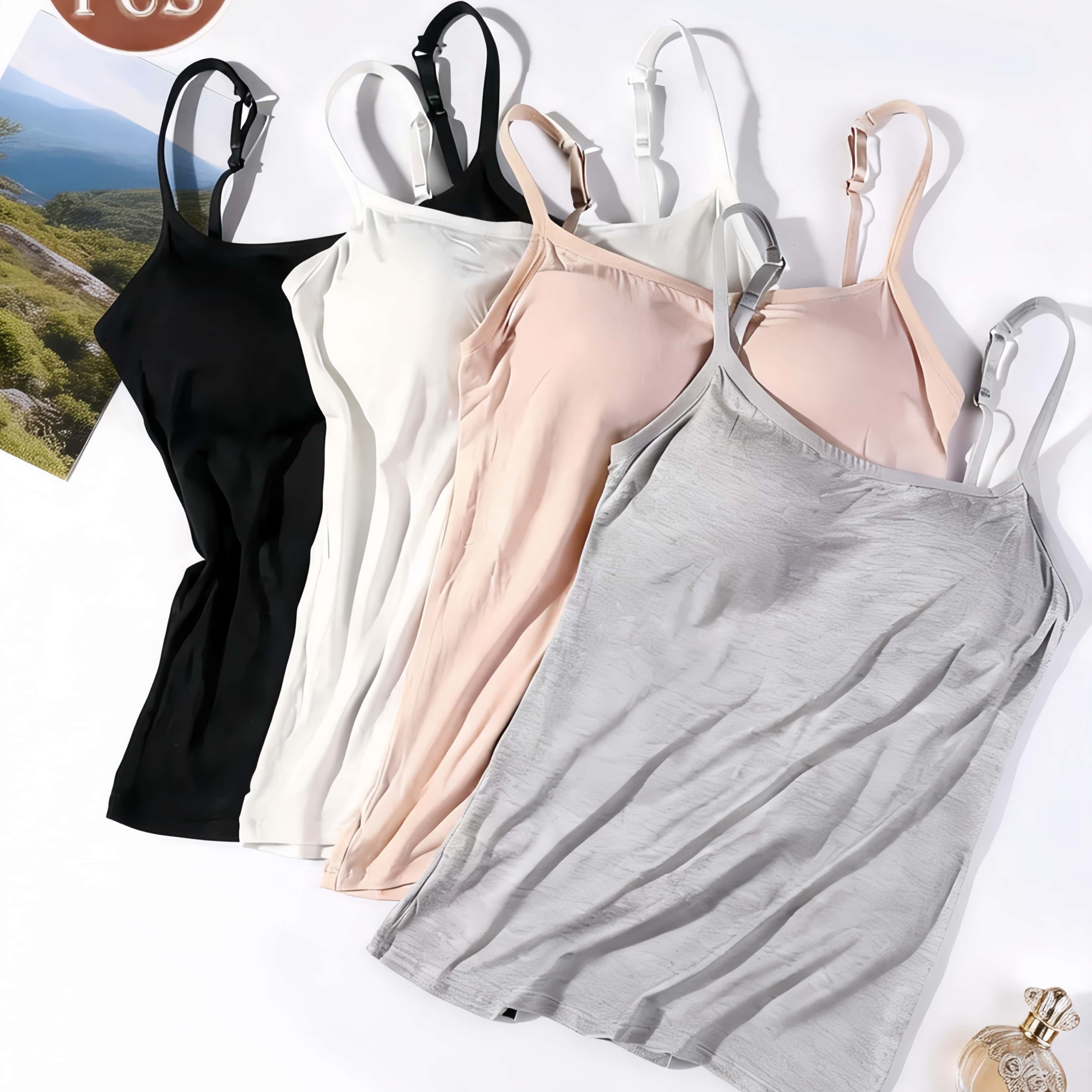 TEMU 여성용 조절 가능한 스트랩 탱크탑 4pcs, 편안한 내장형 브라, 슬림핏, 속옷 또는 아우터웨어용