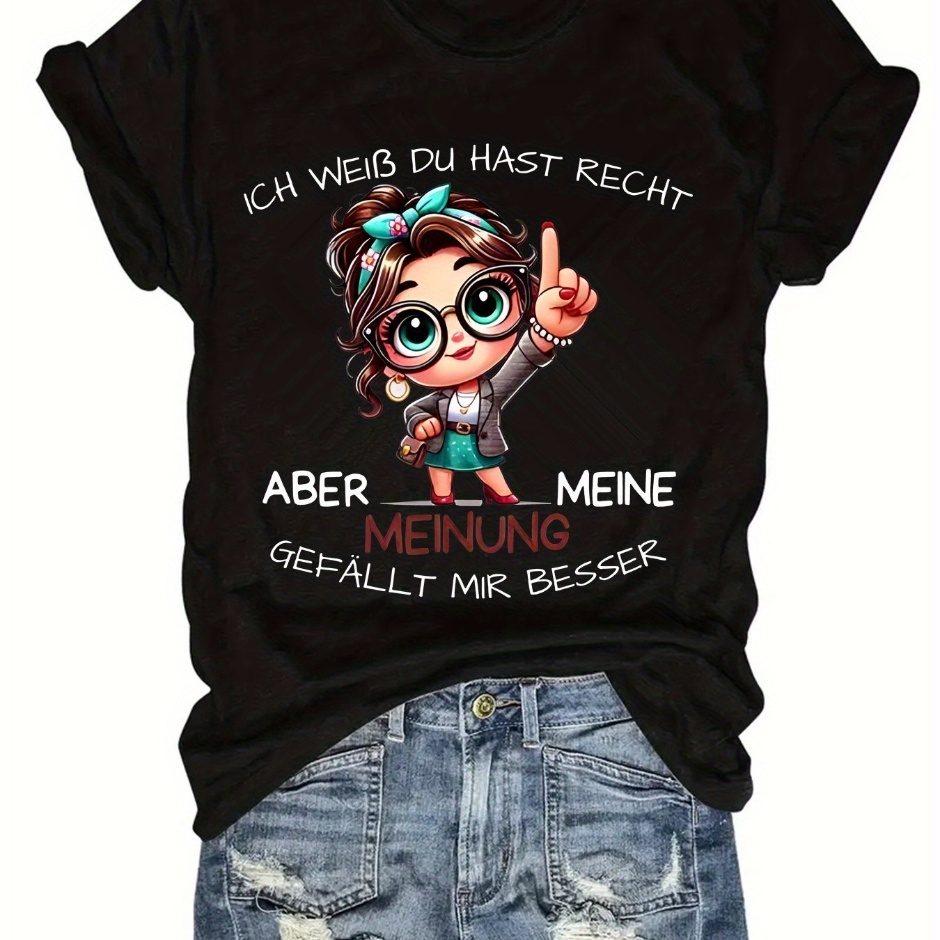 Image of Plus Size, Plus Size Letter Print T-shirt, Short Sleeve Crew Neck Casual Top For Summer & Spring, Women's Plus Size Clothing