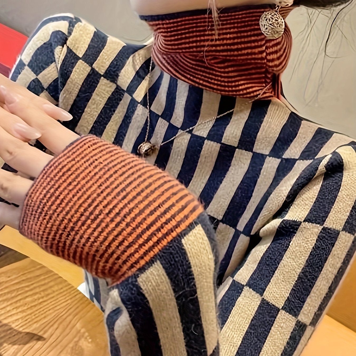 TEMU Suéter de cuello para mujer, capa base elegante de otoño/invierno, top de bloques de color de estilo 2025, ropa interior para dama