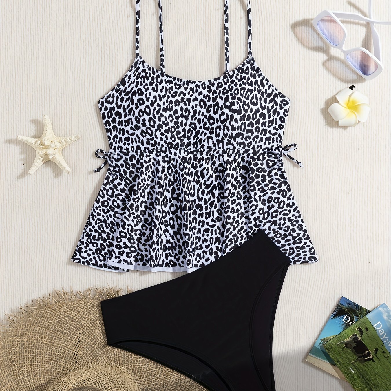 TEMU Teen Girls' Tankini Swimsuit Set With Fashionable Print, For Teenager