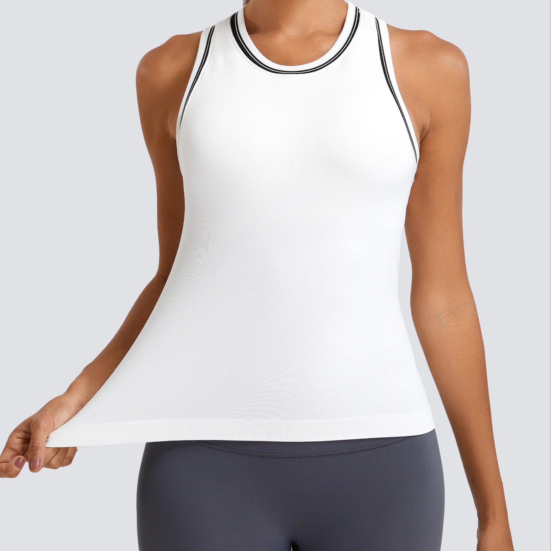 Image of Mathcat Workout Tank Tops For Women Racerback Tanks Seamless Muscle High Neck Yoga Tops With Built In Bra