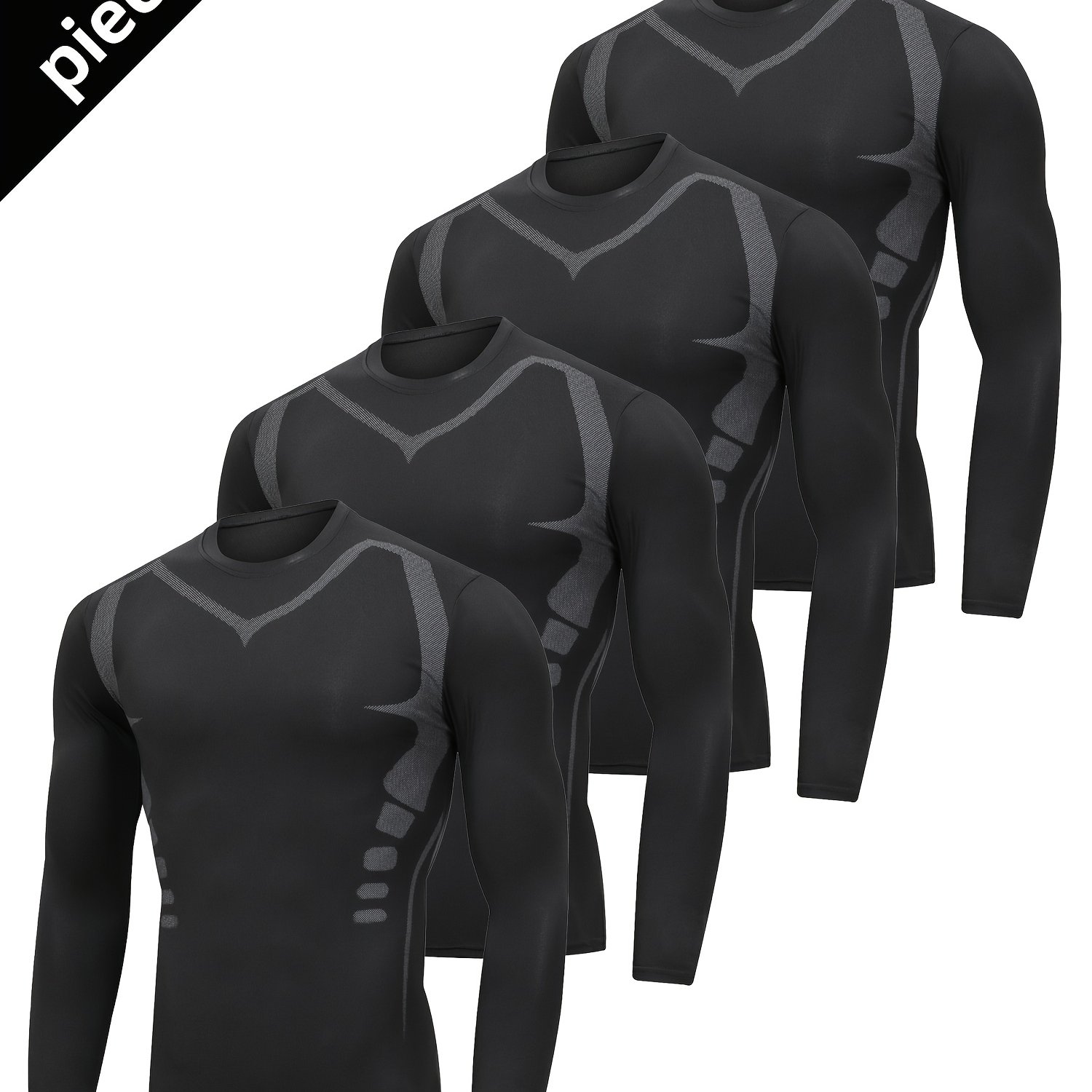 4pcs Set Men's Spring Autumn Compression Training Long Sleeve Athletic Fitness Wear Basketball Sweat-wicking Quick-dry Compression Suit, For Gym Training