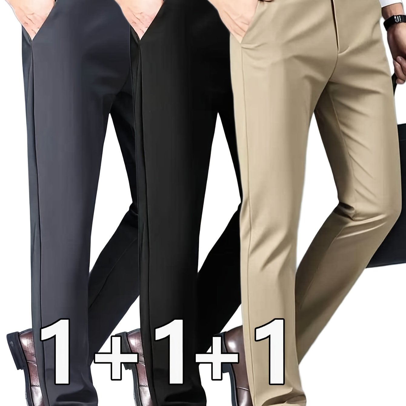 Image of [tongtongbang Obm] 3pcs Set Stretch Trousers Casual All-match Daily Long Pants