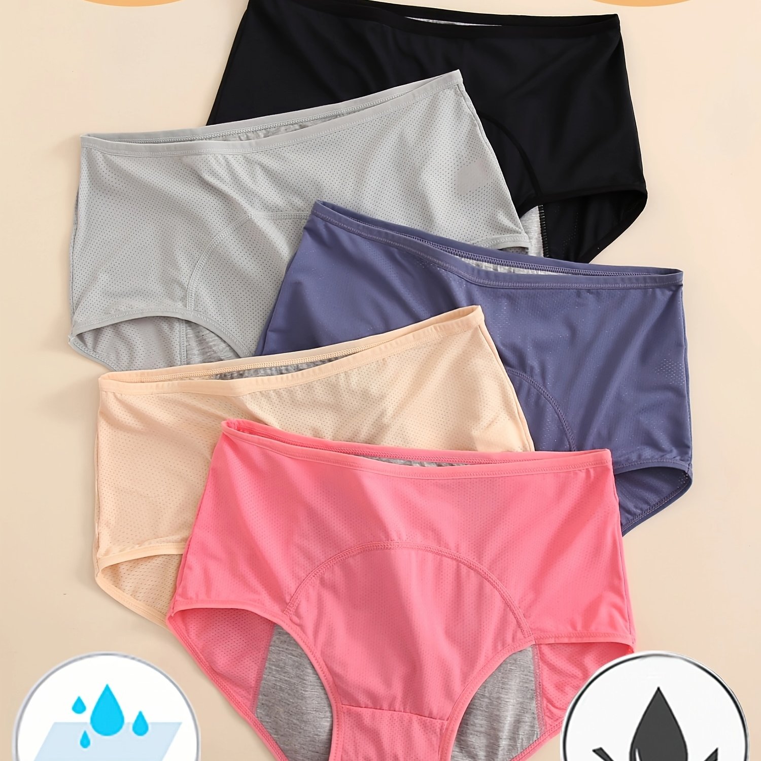 Image of 5-pack - Sizes Xs-xxl Women's Leak-proof Period Panties High Waist Mesh Breathable Menstrual Underwear Three-layer Widened Leak-proof Layer Briefs High Waist Tummy Control Underwear Women's