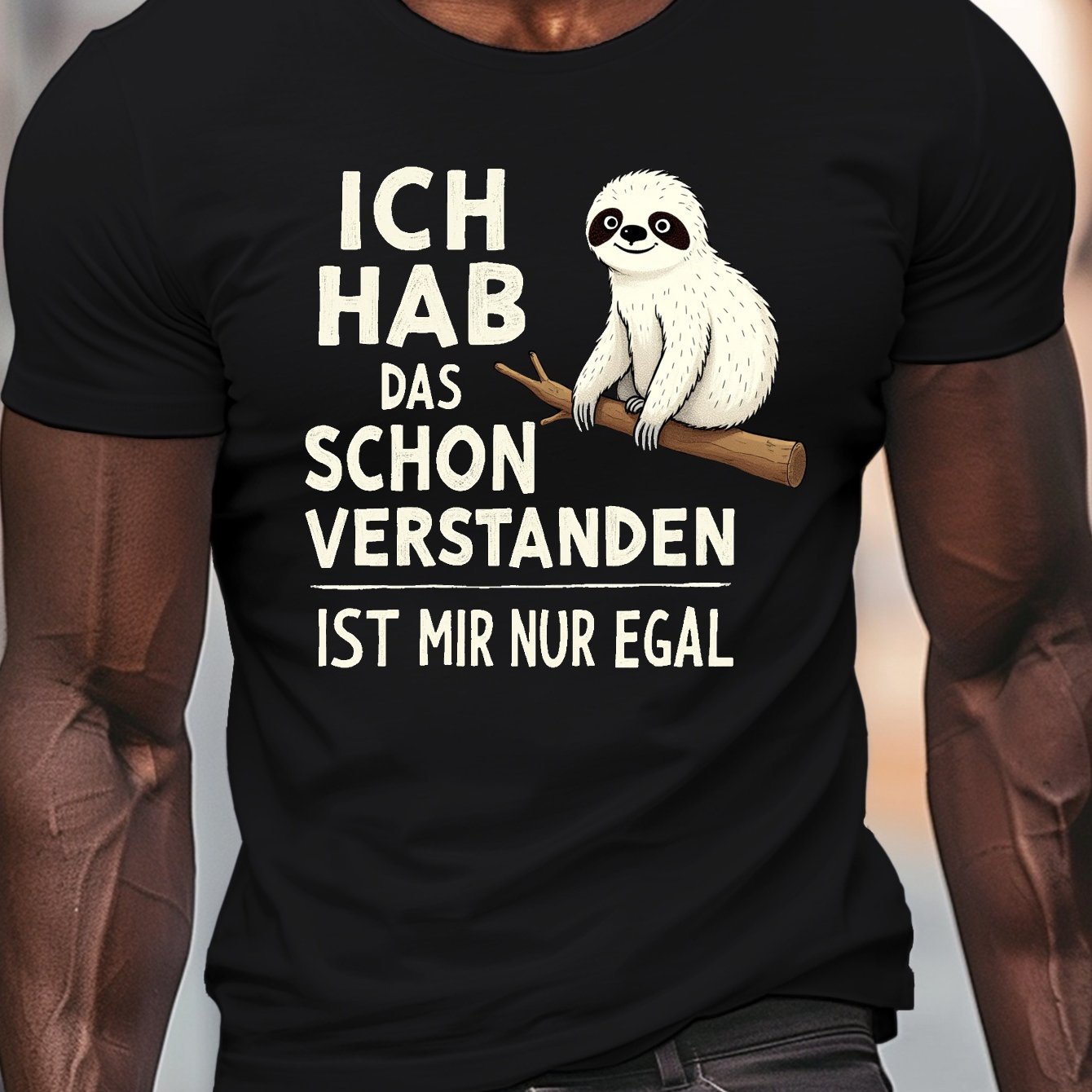 TEMU Faultier mit deutschem Spruch Herren Casual Rundhals Kurzarm T-Shirt für den Sommer, PLUS SIZE