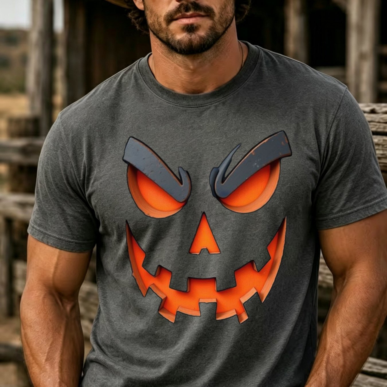 TEMU Men's For Halloween Pumpkin Face Graphic T-shirt Comfortable Crew Neck Short Sleeve Stylish Summer For Halloween Costume Parties Or Everyday Use
