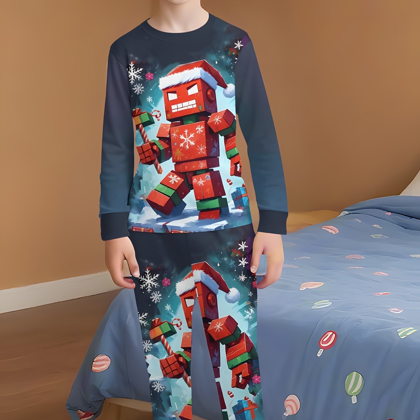 Image of A Must-have For Christmas Gifts. A Fashionable And Warm Underwear Set For Boys,fall And Winter Clothes
