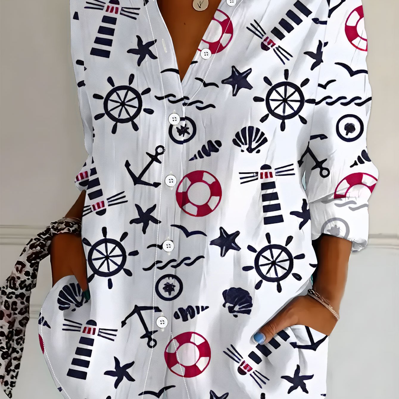 TEMU Plus Size - New Plus Size Women's Long Sleeve Printed Shirt, Fashion Casual Button-up Collar Blouse, Women's Shirt, Versatile Elegant Blouse, '