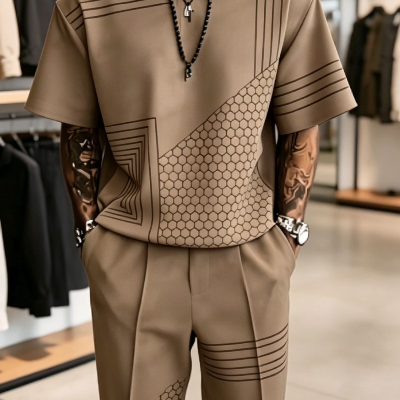 TEMU Men's 2pcs Shirt Set, Loose And Slimming Sports Suit, Breathable And Quick-drying Two-piece Set With Short Sleeves And Long Pants, Set