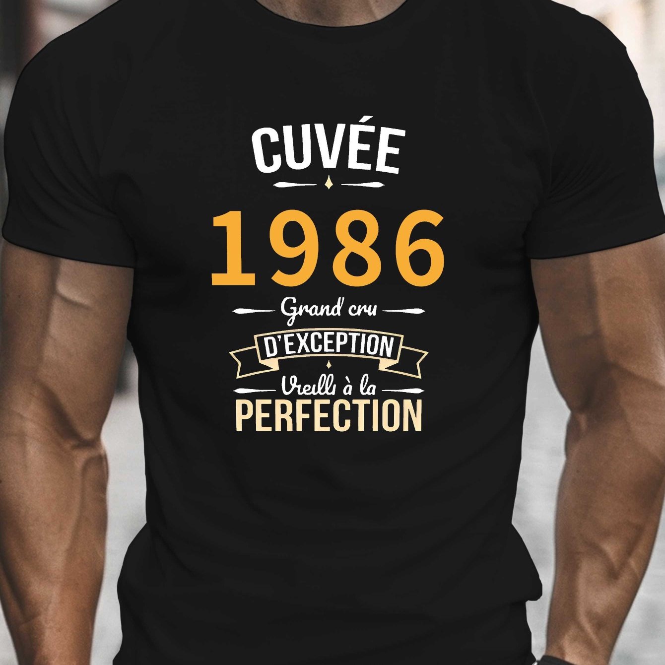 TEMU T-shirt homme à manches courtes et col rond, imprimé amusant et de haute qualité "French 1986", haut d'été décontracté, confortable et léger