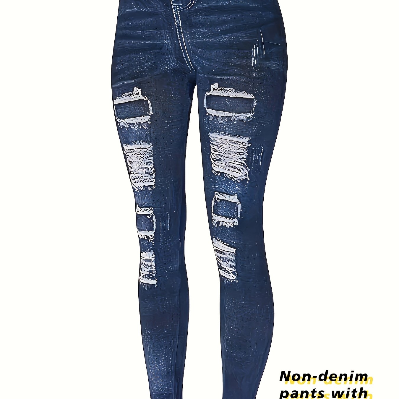 TEMU Non-denim Pants With Denim Print