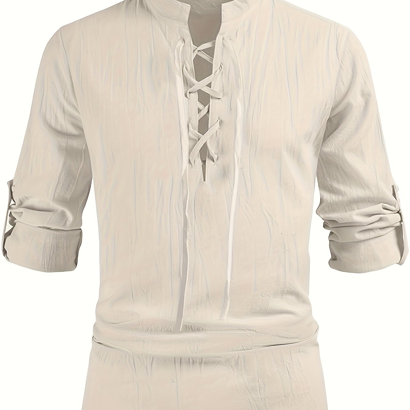 TEMU Men's Retro Style Lace-up Long Sleeve Shirts For Medieval, Pirate Renaissance Viking, Hippie Matching